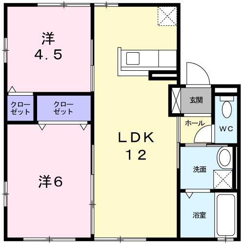 パラティーノ江原B(2LDK/2階)の間取り写真