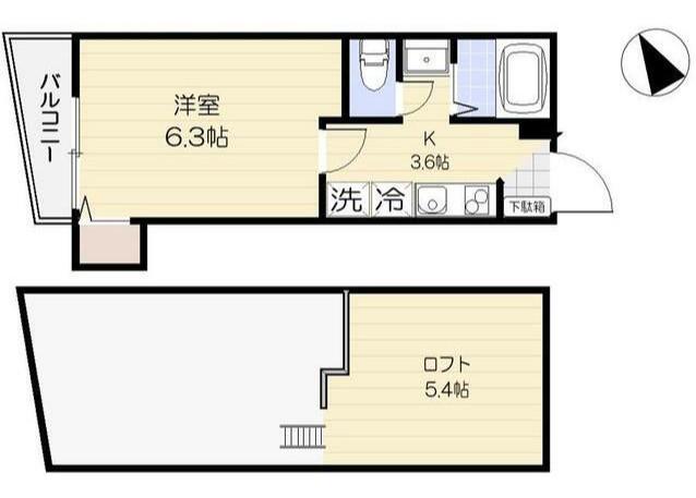 レスポワール東府中(1K/2階)の間取り写真