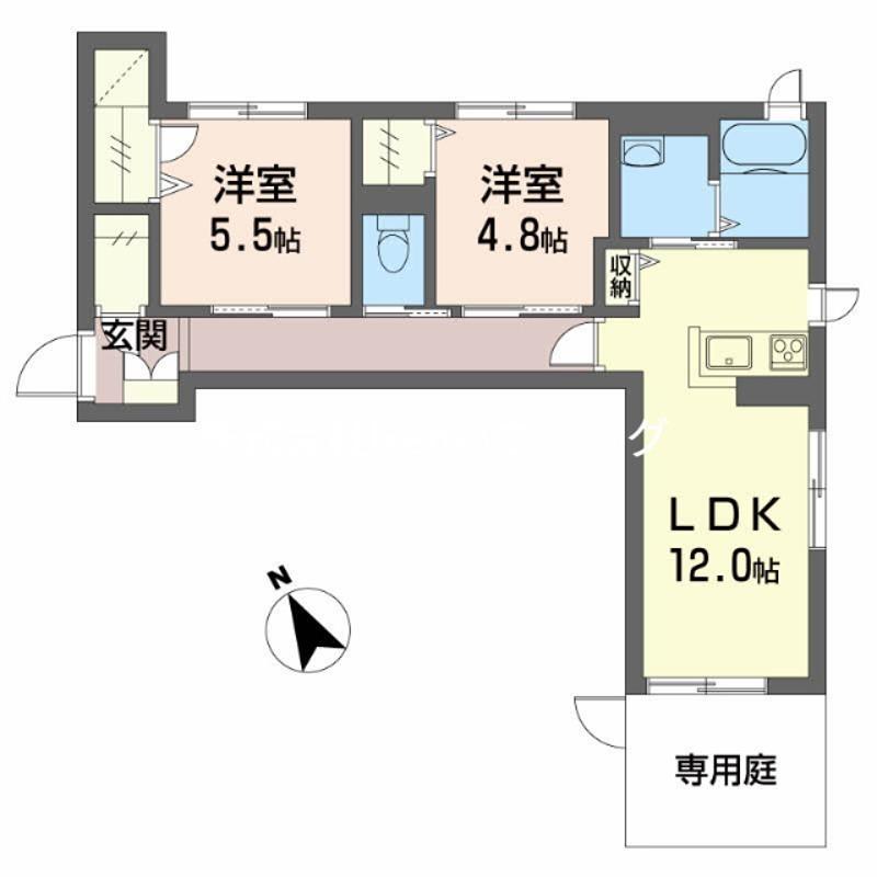 シャーメゾンフォーレ藍住(2LDK/1階)の間取り写真
