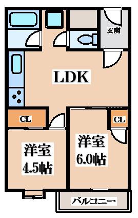 ウエストプラザ(2DK/1階)の間取り写真