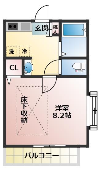プランタン紅葉丘(1K/2階)の間取り写真