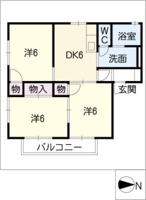 セジュール城並(3DK/2階)の間取り写真