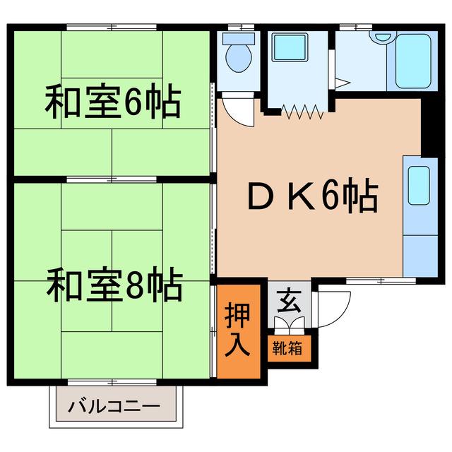 大和ハイツ 1・2号棟(2DK/2階)の間取り写真
