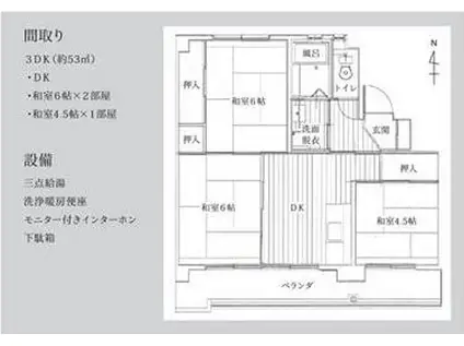 サン・コーポラス和田山 1号棟2F・4F/2号棟3F・4F(3DK/3階)の間取り写真