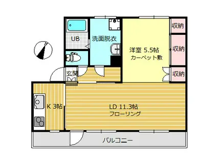 MIDハイツ駒見(1LDK/1階)の間取り写真