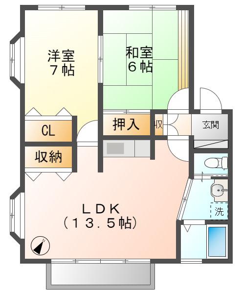 コーポ樫の木(2LDK/2階)の間取り写真