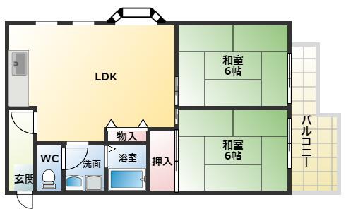 新栄プロパティー恵我之荘(2LDK/3階)の間取り写真