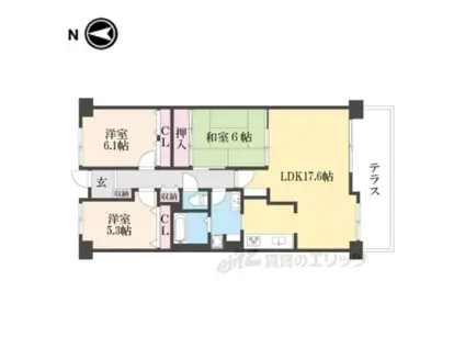 朝倉グリーンマンション(3LDK/1階)の間取り写真