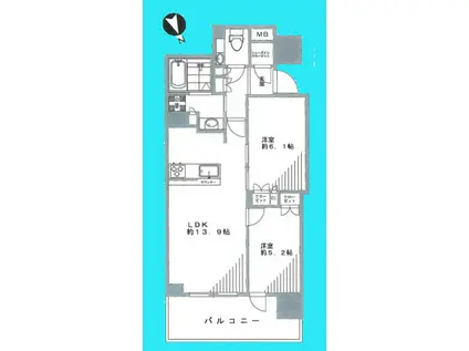 リビオタワー羽沢横浜国大(2LDK/12階)の間取り写真
