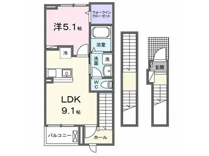 ピンズII(1LDK/3階)の間取り写真