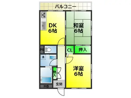 シャトー中三(2DK/4階)の間取り写真