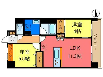 カームライズ(2LDK/4階)の間取り写真