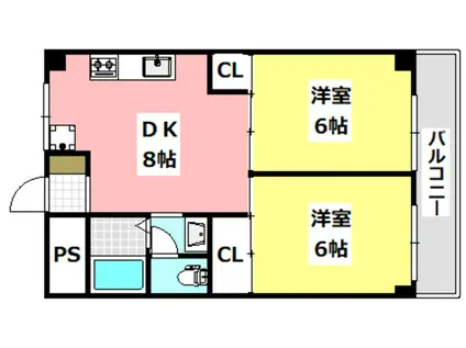 茨木清水ハイツ(2DK/3階)の間取り写真