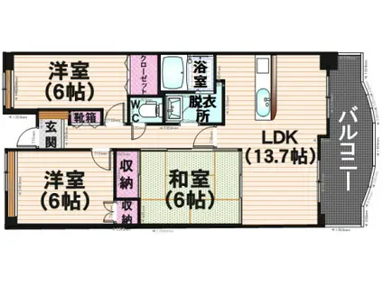 ＪＲ博多南線 博多南駅 徒歩27分 6階建 築26年(3LDK/5階)の間取り写真