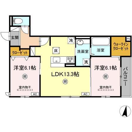 D-ROOM高須2丁目 B棟(2LDK/1階)の間取り写真