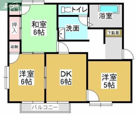 アーモアウメントB棟(3DK/2階)の間取り写真