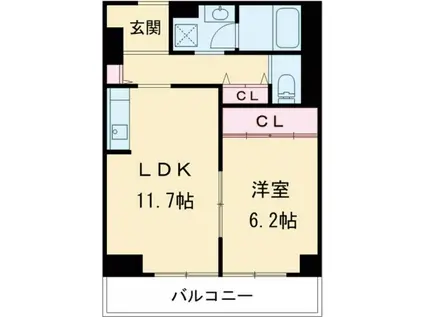 レーベント黒崎(1LDK/6階)の間取り写真