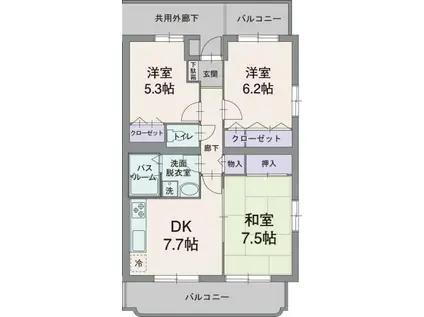 アビタシオン松長(3DK/1階)の間取り写真