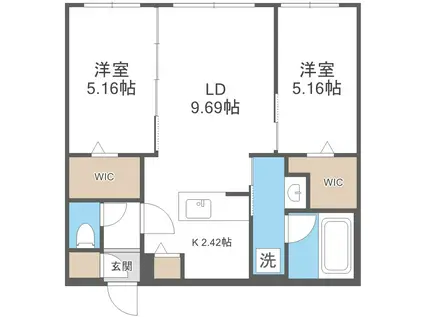 DIORE RESIDENCE SAPPORO(2LDK/1階)の間取り写真