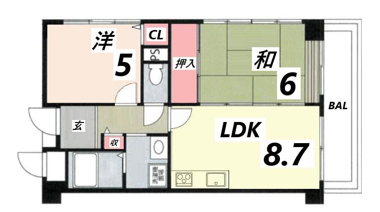 クリーンピア西二階町(2LDK/3階)の間取り写真