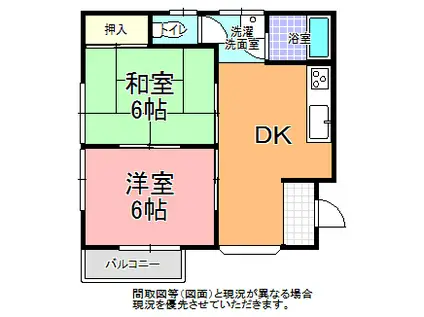 グリーンハイツ弥生 B棟(2DK/2階)の間取り写真