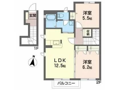 シャーメゾンさくらB棟(2LDK/2階)の間取り写真