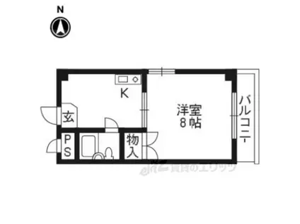 ウィング嵐山(1K/3階)の間取り写真