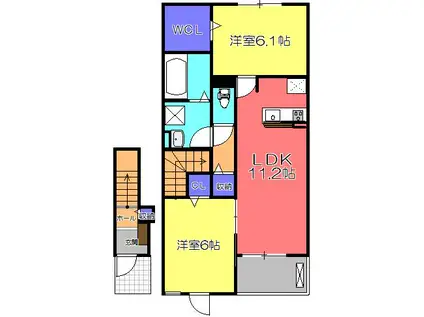 Yフォレスト八日市IIーB(2LDK/2階)の間取り写真