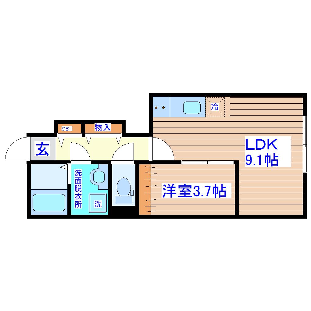 あすと五十人町(1LDK/1階)の間取り写真