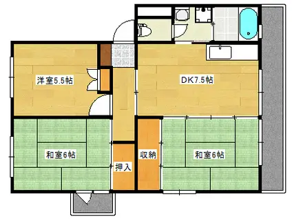 サンコーポ井口B棟(2LDK/3階)の間取り写真