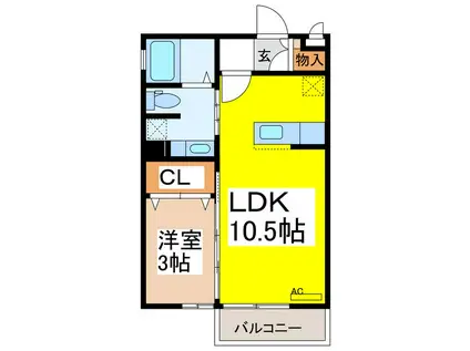 ルーエ三本柳A棟(1LDK/1階)の間取り写真