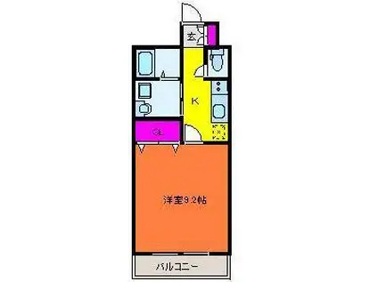 グレイスハイツ東中通タワー(1K/2階)の間取り写真