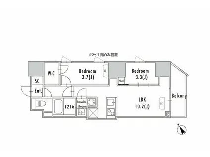 GRAN PASEO 蔵前II(2LDK/6階)の間取り写真