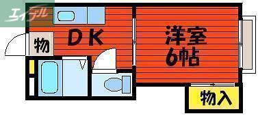 カレッジ浜(1K/2階)の間取り写真