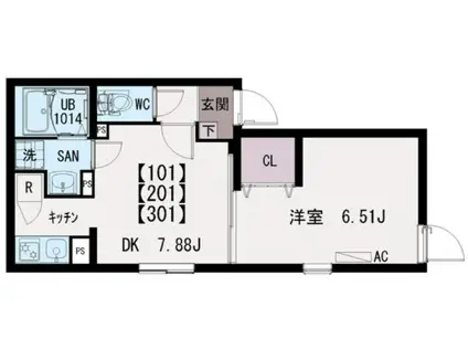 IXO竹の塚(1DK/2階)の間取り写真