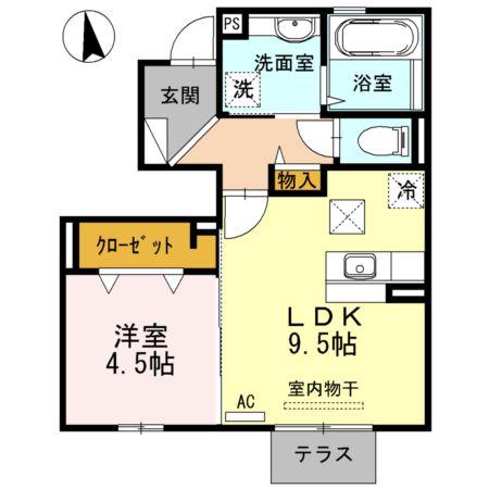 ラ・メール(1LDK/1階)の間取り写真