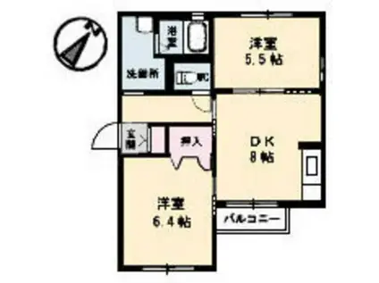 ドリームヒルズ(2DK/2階)の間取り写真