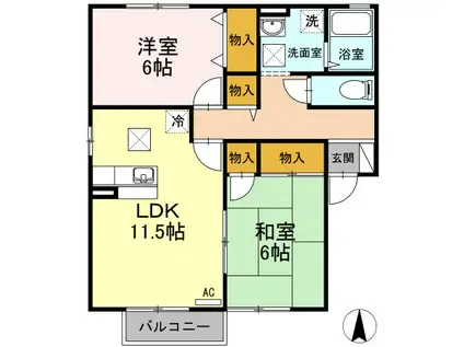 パティオI棟(2LDK/1階)の間取り写真
