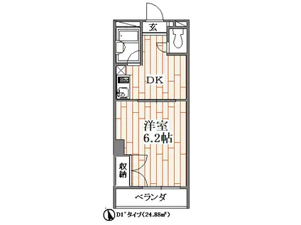 メイプルエイト(1DK/4階)の間取り写真
