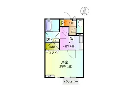 ケントパレスB(1K/2階)の間取り写真