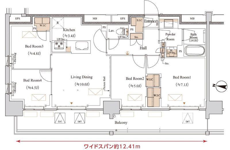 ブランシエスタ木場(4LDK/7階)の間取り写真