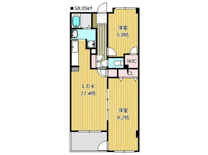 イースト・ウイング(2LDK/2階)の間取り写真