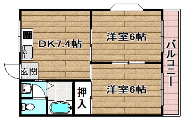 サンワロイヤルマンション(2DK/4階)の間取り写真