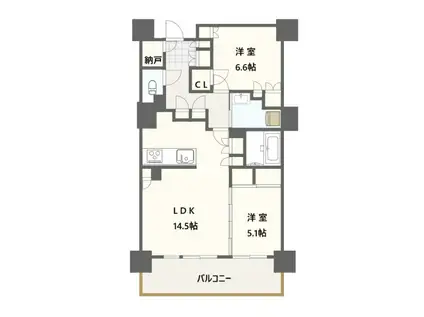 プラウドタワー郡山(2LDK/16階)の間取り写真