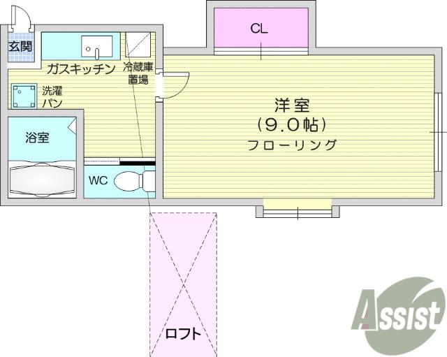 ホワイトキャッスル26番館(1K/2階)の間取り写真