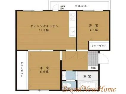 国土コーポ諏訪ノ森B棟(2LDK/4階)の間取り写真