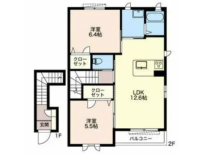 シャンテソラーレ A棟(2LDK/2階)の間取り写真