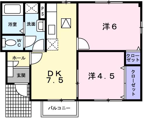 アルトレフィナード(2DK/1階)の間取り写真