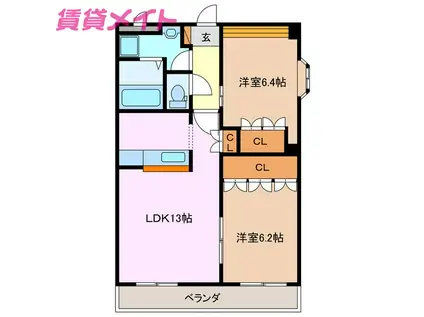 ヴァン パイン コートB棟(2LDK/2階)の間取り写真