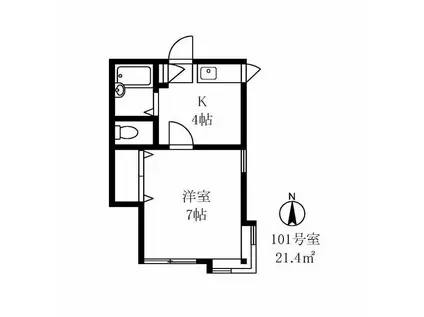 レジデンス自由が丘3(1K/1階)の間取り写真